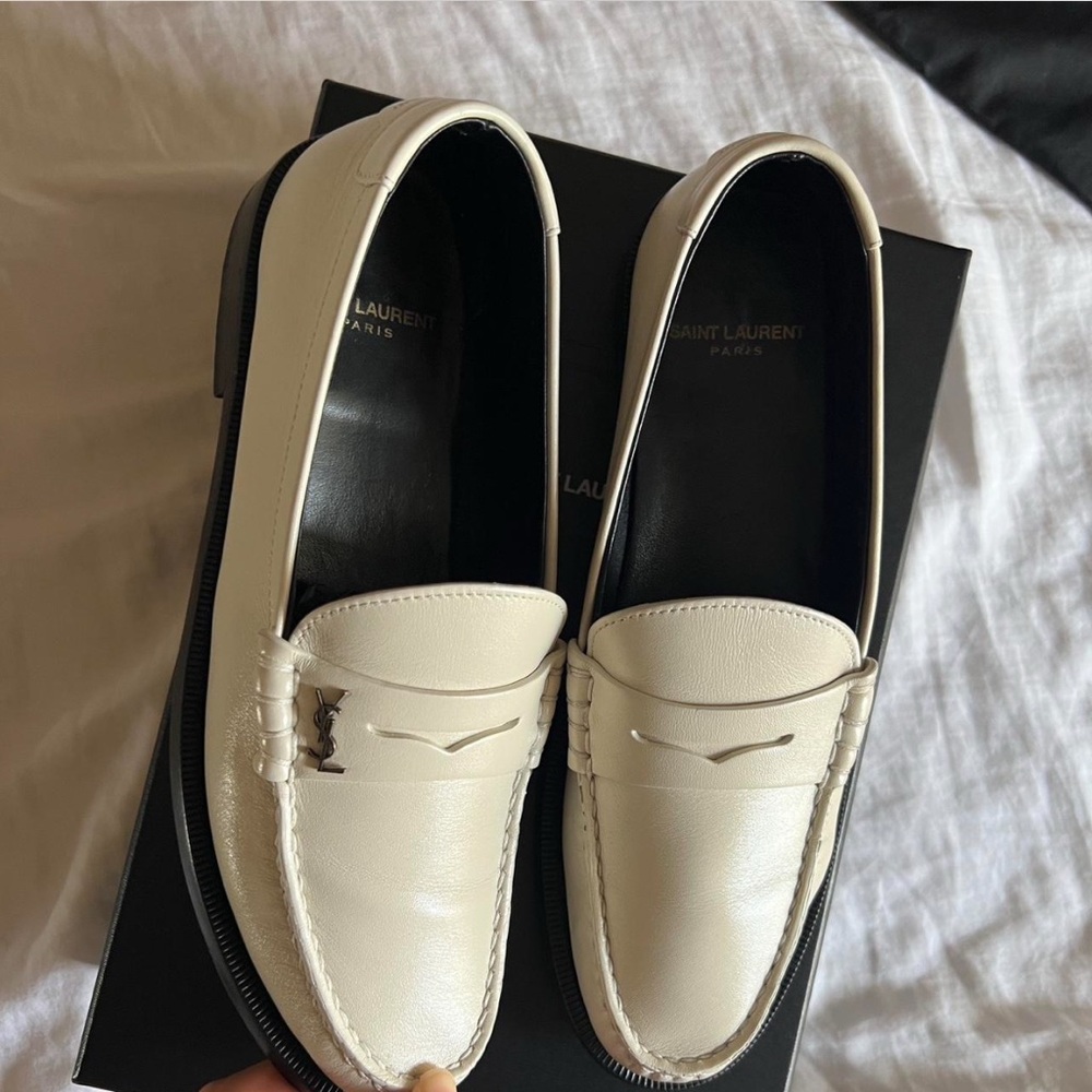 Saint Laurent Cream Leather Loafers